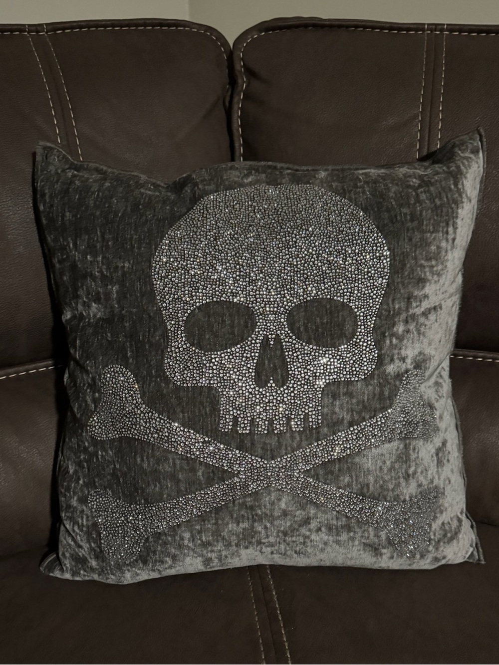 Halloween Magaschoni Rhinestone Skull Decorative Pillow